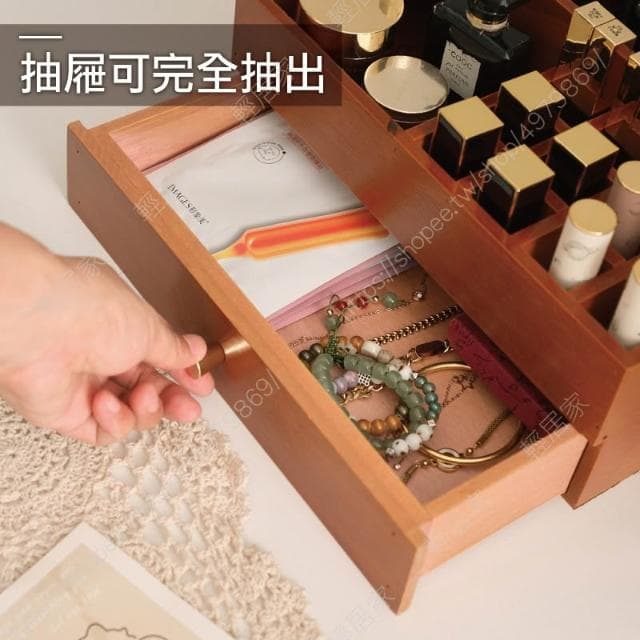 木質口紅收納架抽屜款 台灣出貨 開立發票 口紅架 化妝品收納 保養品收納 化妝台收納-輕居家8827