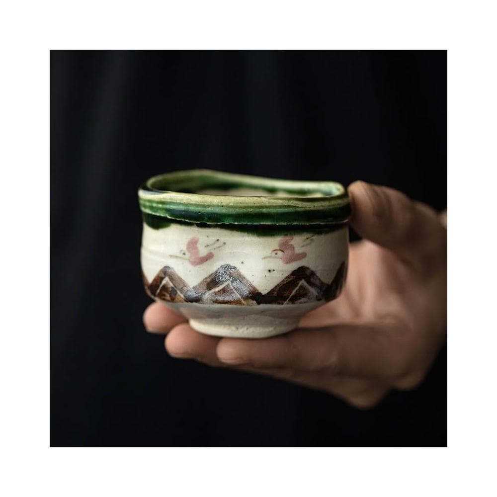 日本進口美濃燒橫井清英織部秋時歸鳥品茗杯家用日式陶瓷主人茶杯