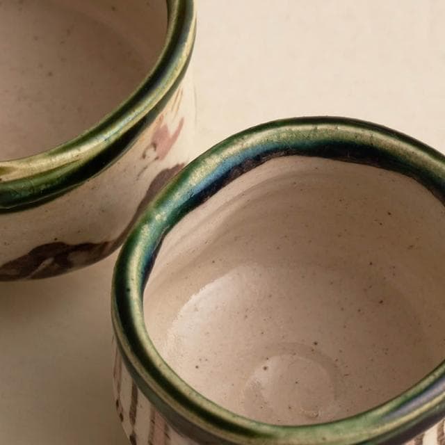 日本進口美濃燒橫井清英織部秋時歸鳥品茗杯家用日式陶瓷主人茶杯