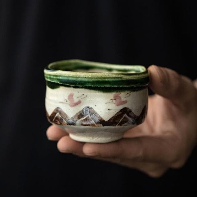 日本進口美濃燒橫井清英織部秋時歸鳥品茗杯家用日式陶瓷主人茶杯