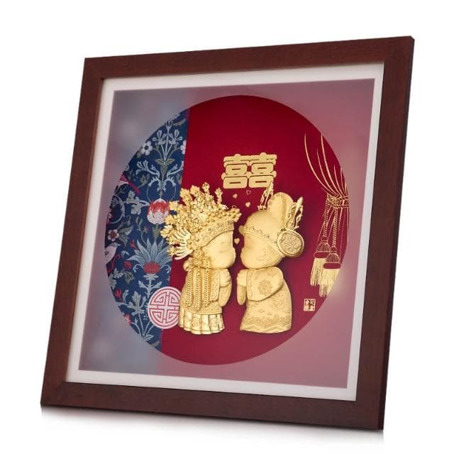 百年好合金箔結婚禮物送新人新娘閨蜜朋友新婚高檔創意輕奢擺件