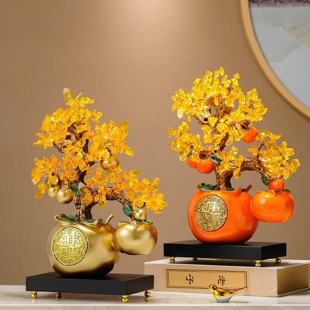 事事如意柿子發財樹擺件客廳辦公室桌面高級感裝飾品喬遷開業禮物