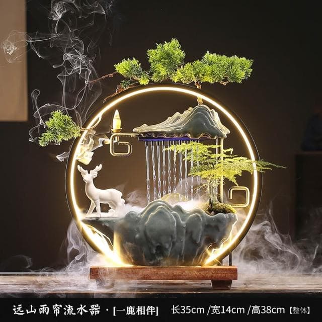 創意流水生財迴圈水招財噴泉辦公室桌面倒流香爐擺件開業喬遷禮物