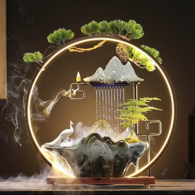 創意流水生財迴圈水招財噴泉辦公室桌面倒流香爐擺件開業喬遷禮物