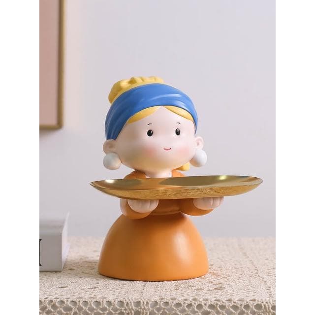 戴珍珠耳環少女託盤擺件客廳玄關鑰匙託盤收納家居裝飾品喬遷禮物