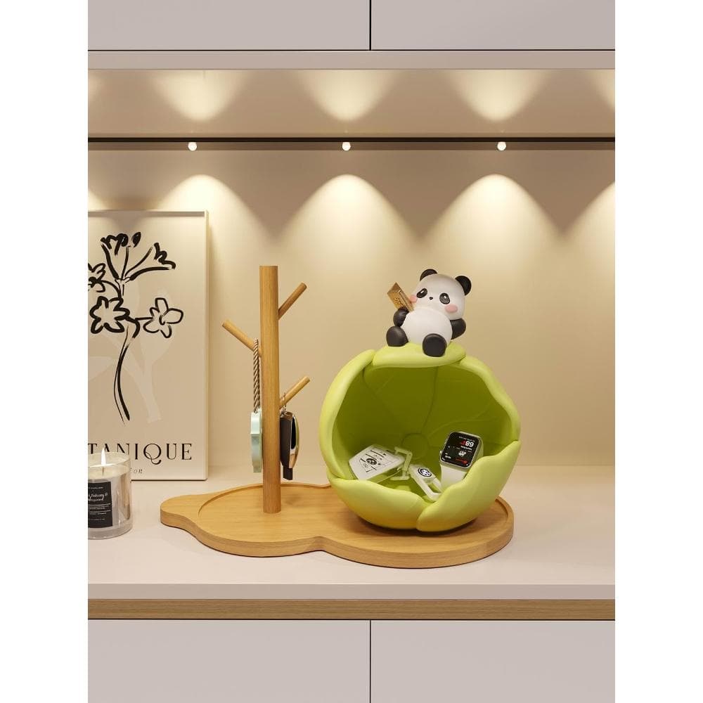 可愛熊貓入戶門玄關鑰匙收納擺件鞋櫃裝飾品創意家居喬遷新居禮物