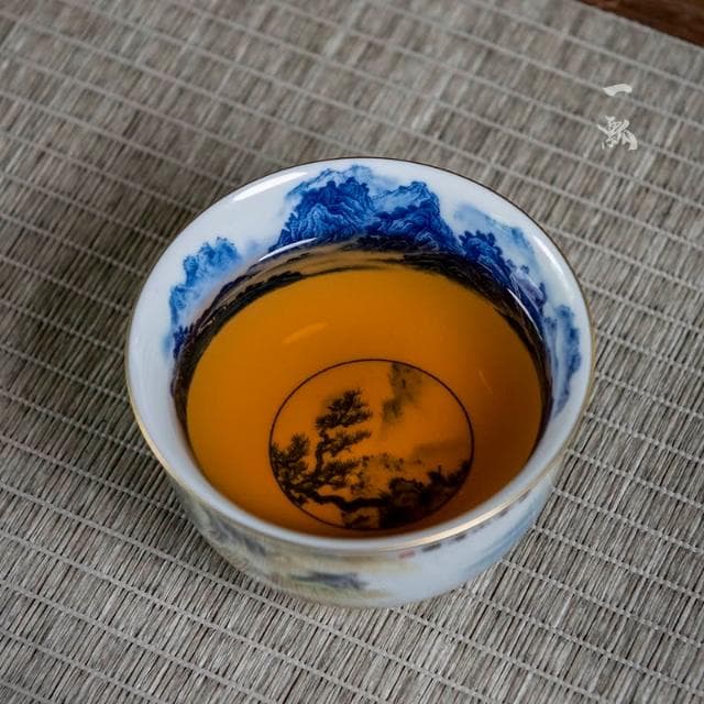 景德鎮琺瑯彩主人杯功夫茶具國風山水品茗杯青花山水茶杯單杯大號