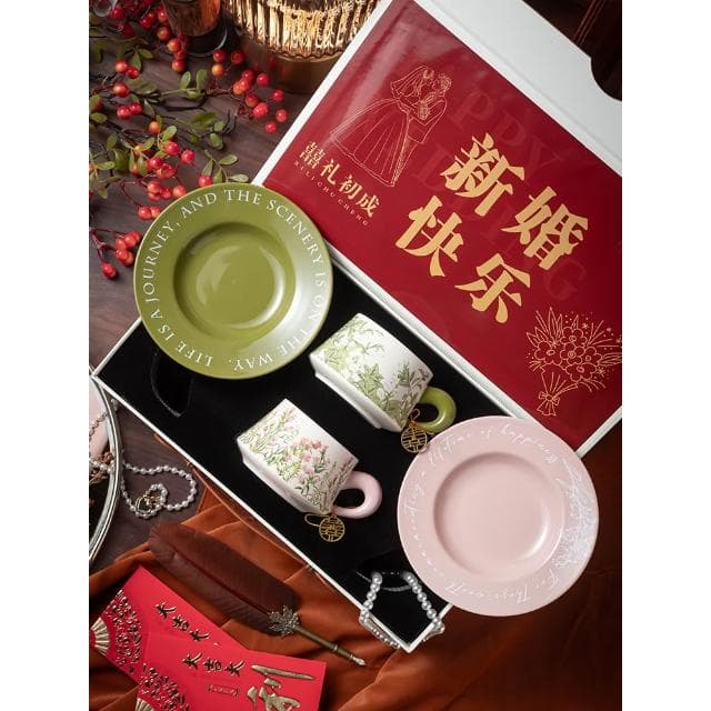 高級感陶瓷杯碟套裝咖啡杯新婚禮物喬遷送禮禮品中古風下午茶杯