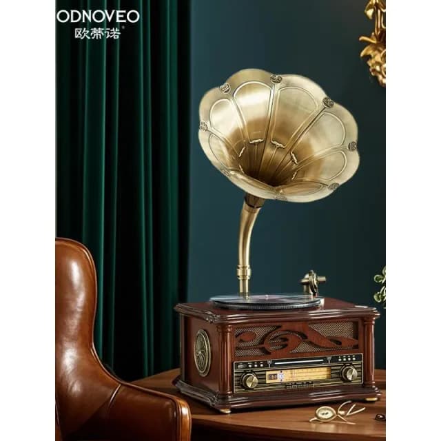 ODN歐蒂諾美式復古留聲機中式老式黑膠唱片機客廳擺件藍牙音響605