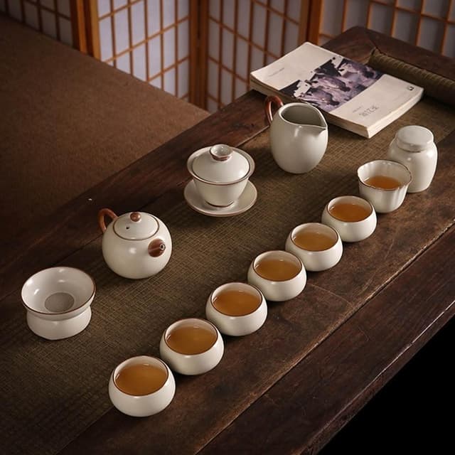 Jimi 集米 汝窯功夫茶具套組 輕奢高檔家用陶瓷蓋碗茶杯 泡茶壺禮品 禮盒裝 茶器13件套