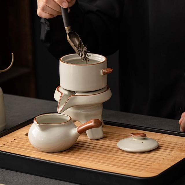 Jimi 集米 黃汝窯功夫茶具組 半全自動整套茶具 茶壺蓋碗茶杯茶盤套裝 茶具套裝