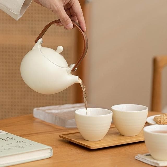 Jimi 集米 奶油風提梁壺 功夫茶具套裝 家用辦公室高顏值禮盒裝茶壺茶杯 便攜式功夫茶具