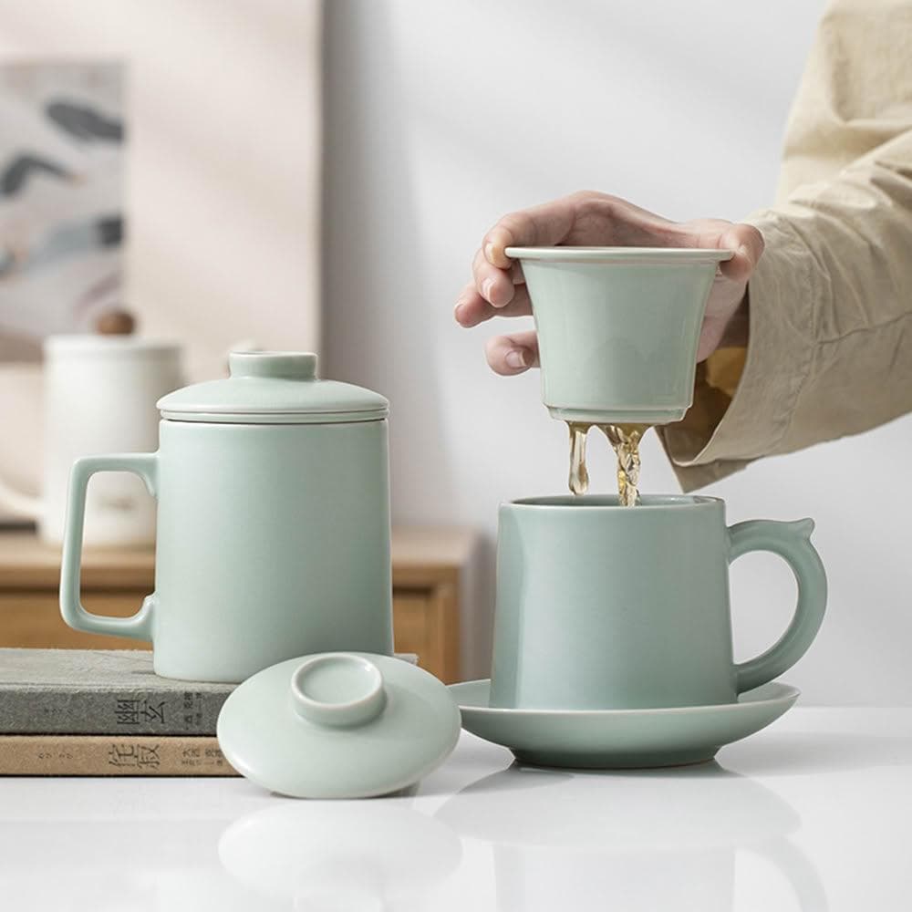 Jimi 集米 汝窯陶瓷茶杯 茶分離辦杯 公室馬克杯 個人專用杯 送親友長輩禮物 禮盒裝