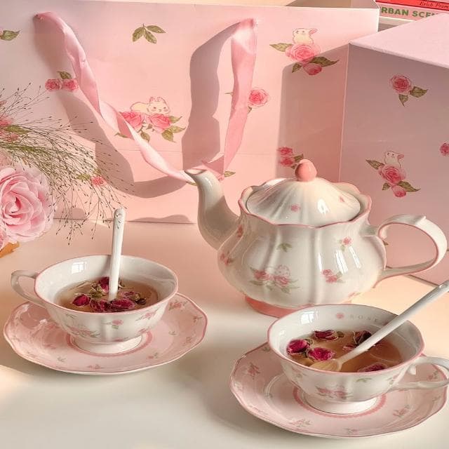 Jimi 集米 可愛粉紅玫瑰兔茶具 陶瓷茶壺組 法式下午茶杯碟茶具 伴手禮 禮盒裝