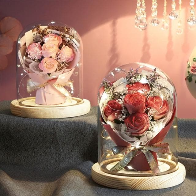 香皂花玻璃罩 創意永生花禮物 不凋花盅 公仔防塵罩 香皂花 乾燥花 夜燈 真花 情人節 母親節 女友生日畢業