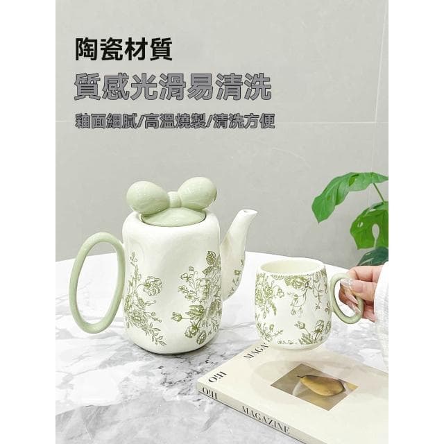 水壺套裝 奶油風陶瓷水杯套裝 家用客廳待客復古花朵水壺茶杯 喬遷結婚禮物茶杯