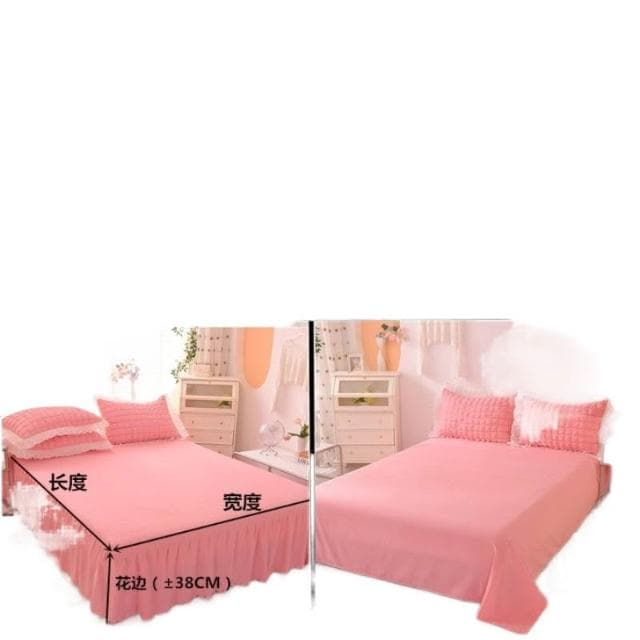 公主風四件套床裙少女心床單奶黃被套小清新泡泡紗水洗棉床罩床上