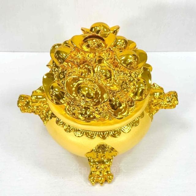 【御古齋】絨沙金 精雕元寶聚寶盆 招財進寶 財源廣進 存錢罐 存錢筒 擺件 送禮首選 居家店面 開運擺設 0305