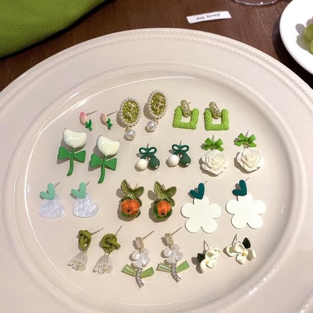 清新綠花朵耳環 飾品 耳釘 網美 高級感 耳飾 氣質百搭 耳環 韓國 耳針