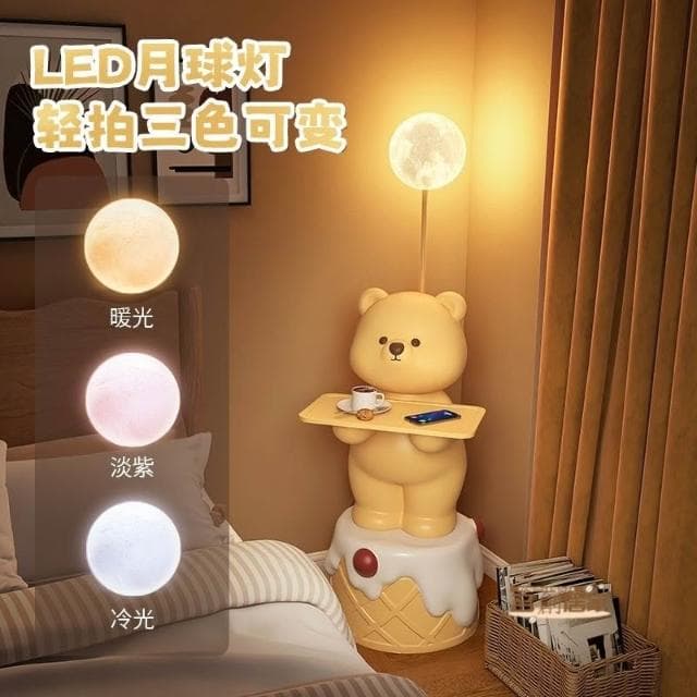 大擺件入厝禮物玄關擺件客廳擺件落地擺件大型擺件傢居裝飾 萬人收藏 初晨蛋糕熊卡通床頭柜臥室家用帶燈落地擺