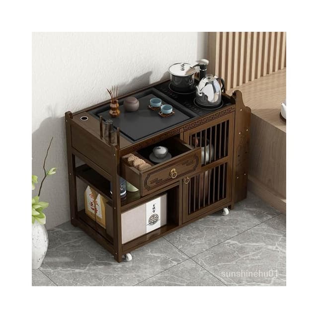 免運  移動茶車功夫茶臺泡茶桌傢用現代小茶水櫃燒水壺一體茶具茶臺套裝