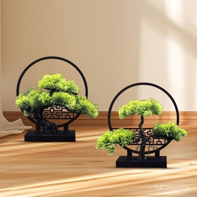 免運🚛仿真迎客鬆室內客廳屏風擺件電視櫃茶幾擺設植物小盆栽擺飾品塑料