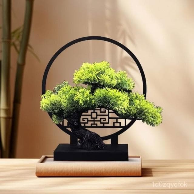 免運🚛仿真迎客鬆室內客廳屏風擺件電視櫃茶幾擺設植物小盆栽擺飾品塑料