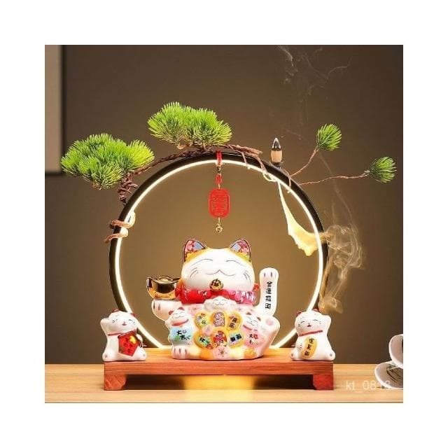 招財貓 搖手招財貓  玄關 燈圈 倒流香招財貓擺件 開運 招財擺飾 風水擺件 入厝禮物 開幕送禮
