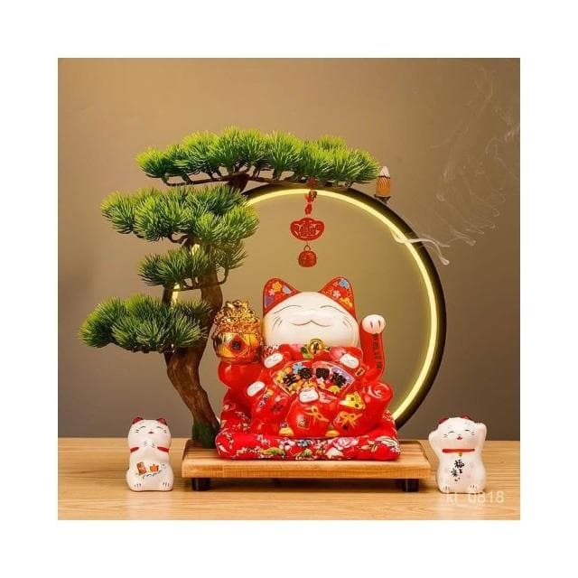 招財貓 搖手招財貓  玄關 燈圈 倒流香招財貓擺件 開運 招財擺飾 風水擺件 入厝禮物 開幕送禮