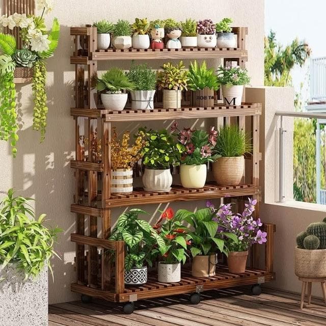 新款花架子室內傢用多層植物花卉擺放架陽臺階梯式盆栽移動展示架