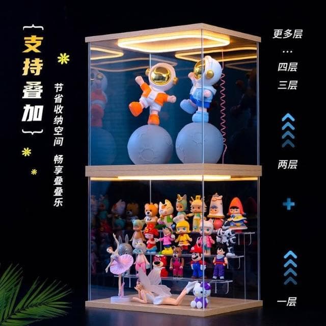 展示盒 適用 尋找獨角獸 molinta 小假日系列盲盒手辦回型燈可開門展示盒