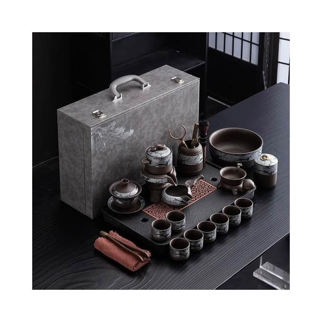 紫砂旋轉功夫茶具套裝家用陶瓷簡約輕奢泡茶可攜式旅行包高檔送禮