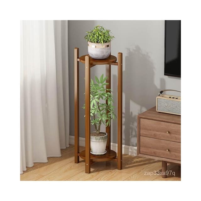 限時特惠 新中式花架子室內傢用客廳植物架落地式雙層多功能置物架盆栽盆景 多層花架 花盆 花架 花架 實木花架盆栽架 多
