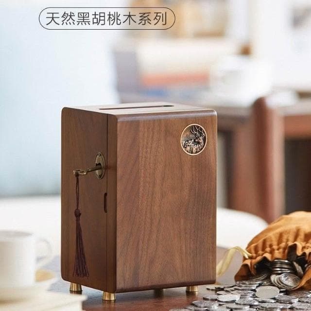 兒童存錢筒壓嵗錢存錢罐實木儲錢罐硬紙幣個性男女孩可取生日禮物
