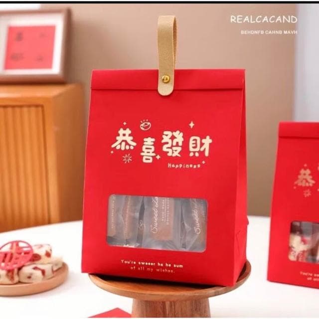 嚴選~台灣現貨 日式開窗手提自立袋 （燙金款）日式開窗手提自立袋 精緻聖誕節禮物袋 禮物袋 聖誕開窗袋 包裝袋 糖果袋 餅乾袋