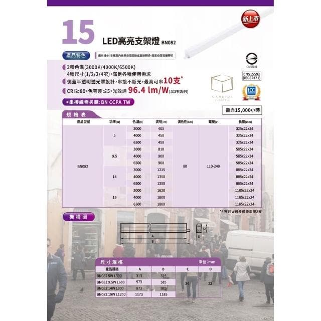 【Philips 飛利浦】 PHILIPS BN082 LED高亮支架燈 室內商業照明 居家照明 5W 9.5W 14W