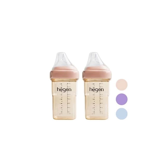 【hegen】金色奇蹟PPSU多功能方圓型寬口奶瓶 240ml 雙瓶組(嫣粉/沁藍/漾紫)