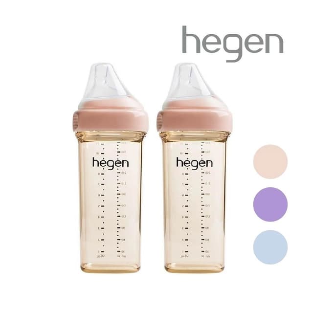 【hegen】金色奇蹟PPSU多功能方圓型寬口奶瓶 330ml 雙瓶組(嫣粉/沁藍/漾紫)
