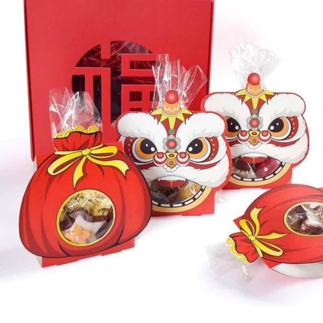 造型小紙盒 ( 新年 福袋 禮物盒 糖果盒 造型紙盒 8入 事事如意 舞獅 禮盒 收納盒 空盒 新春 農曆年 過年)