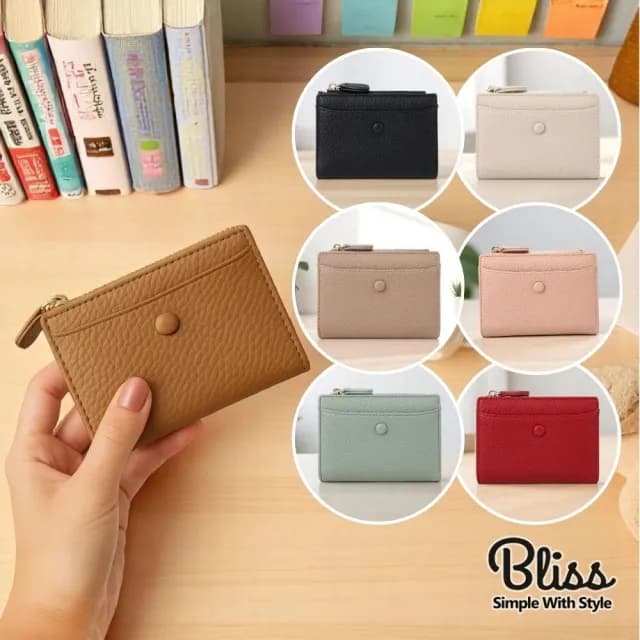 【Bliss BKK】簡約按釦輕巧卡夾零錢包 錢包 卡包 短夾(7色可選)
