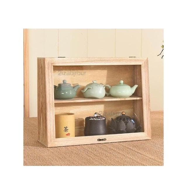 实木茶壶展示盒 茶具防尘格子 收纳柜 置物架 化妆品首饰器皿 小博古架 廚房收納置物架 防塵收納櫃 茶水櫃