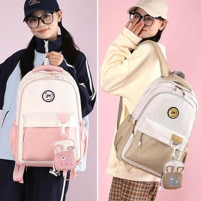 【LEESA】可愛後背包\大學生背包\包包\後背包\書包\大容量背包\雙肩包\奶茶色背包\黑色後背包\情侶包\a4背包\禮物