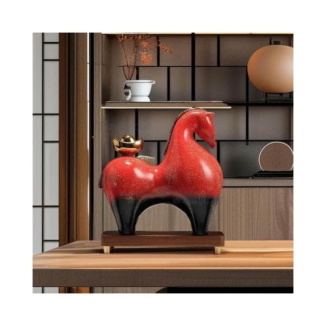 馬上有錢擺件 招財辦公室裝飾品 高檔新中式客廳擺件 喬遷開業禮品 祝福寓意 療癒小物 辦公室風水陶瓷擺件