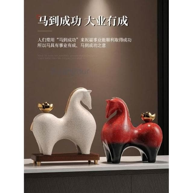 馬上有錢擺件 招財辦公室裝飾品 高檔新中式客廳擺件 喬遷開業禮品 祝福寓意 療癒小物 辦公室風水陶瓷擺件