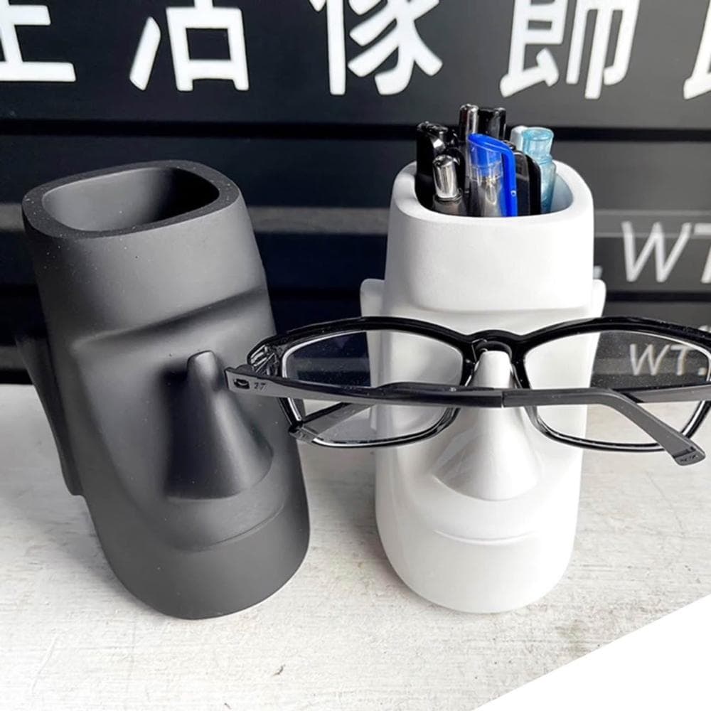 【PiNYU 品柚生活傢飾館】摩艾筆筒眼鏡架(復活島摩艾石像 眼鏡架 筆筒 辦公室 桌面收納筒 擺飾 交換禮物)