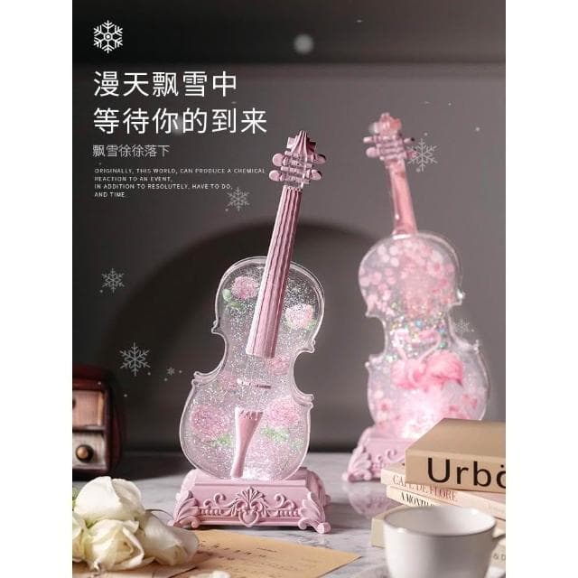 小提琴擺件 飄雪花音樂盒 音樂盒 水晶球 小女孩實用生日禮物 
