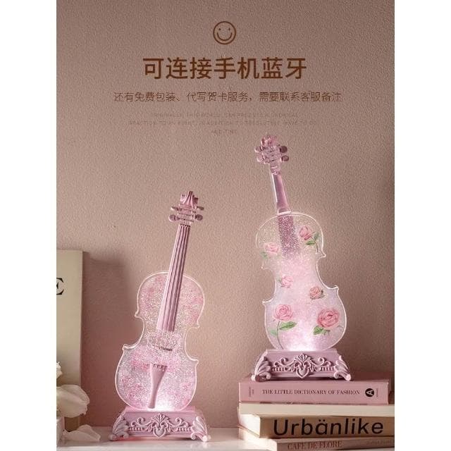 小提琴擺件 飄雪花音樂盒 音樂盒 水晶球 小女孩實用生日禮物 