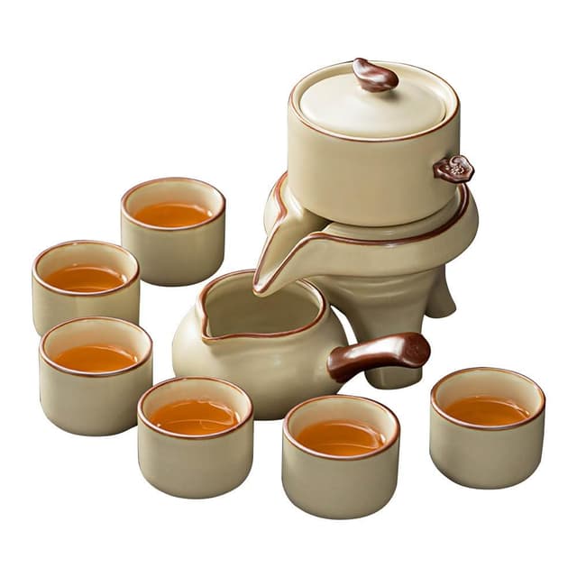功夫茶具組 全套茶具套裝 汝窯半自動茶具 隔熱防燙 舒適把手 懶人泡茶壺 茶具套裝 報成汝窯