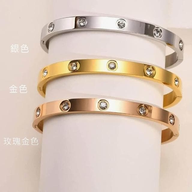 【CReAM】LOVE摯愛耀眼鑲崁亮鑽式鍍14K金色手環(交換禮物 送禮 禮盒 聖誕)