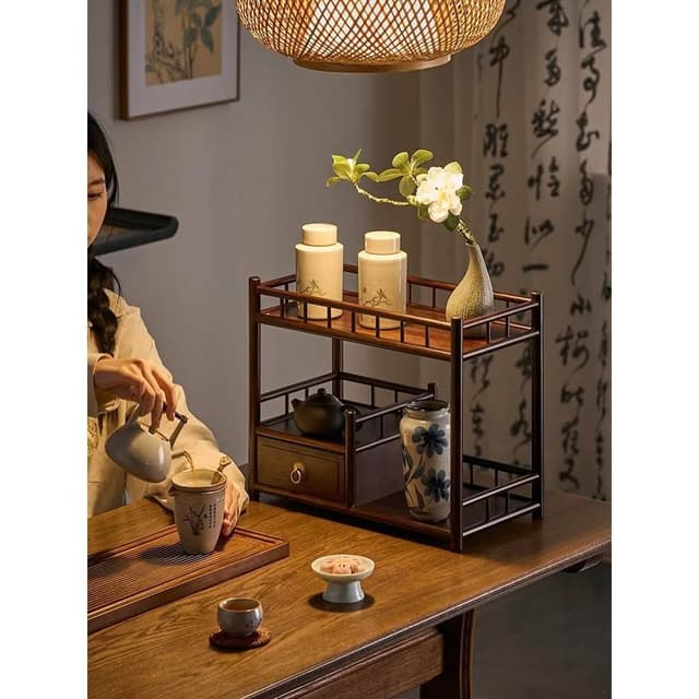桌面博古架新中式茶具收納架置物架茶桌臺面高檔展示櫃小型擺放架